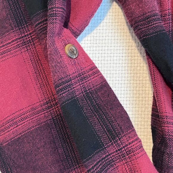 Columbia Red Plaid Flannel Shirt Dress Belted Roll Tab Sleeves Pockets Sz Small - Picture 6 of 13